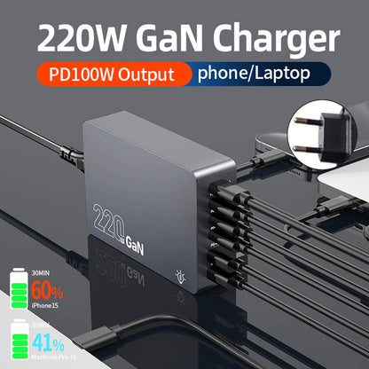 Stazione di ricarica da tavolo F8A Caricabatterie rapido USB a 6 porte Supporto di ricarica PD100W Caricabatterie intelligente Spina UE