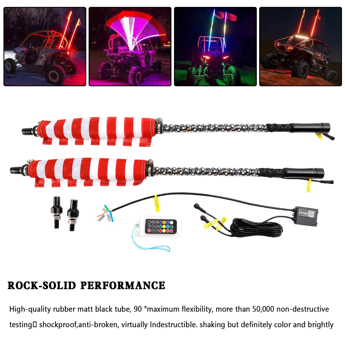 Antenna con luci a frusta LED RGB da 2 piedi con telecomando per bandiera per Polaris RZR UTV ATV