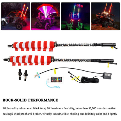 Antenna con luci a frusta LED RGB da 2 piedi con telecomando per bandiera per Polaris RZR UTV ATV