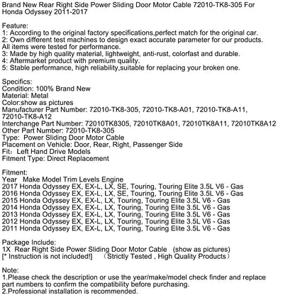 Cavo motore porta scorrevole elettrica lato posteriore destro 72010-TK8-305 per Honda Odyssey