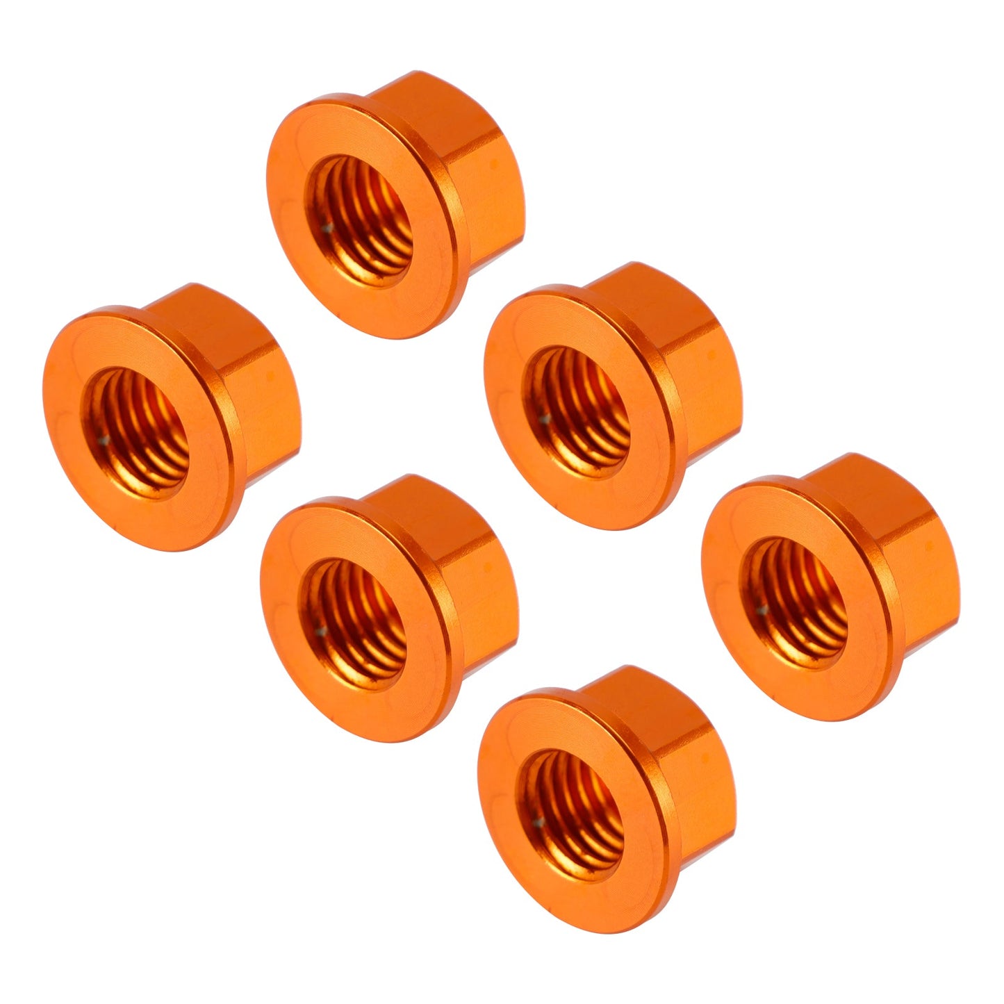 Confezione da 6 dadi flangiati per pignone posteriore in alluminio M10X1,5 mm arancioni per moto