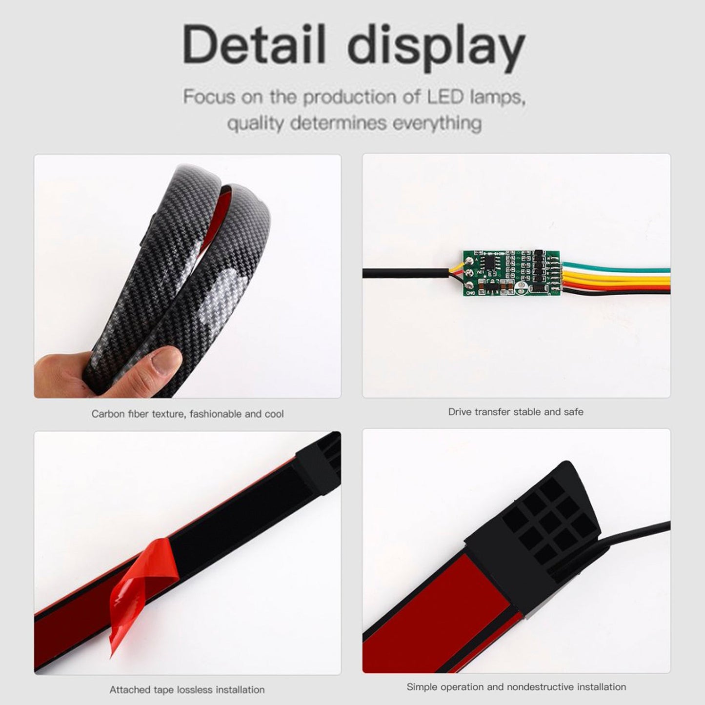 Lampada a LED per coda auto, in fibra di carbonio, con spoiler posteriore, freno, bagagliaio, multicolore, 1,3 m