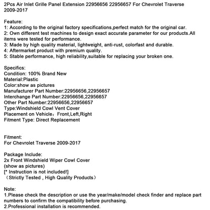 Estensione del pannello della griglia di aspirazione dell'aria Chevrolet Traverse 2009-2017 22956656 22956657