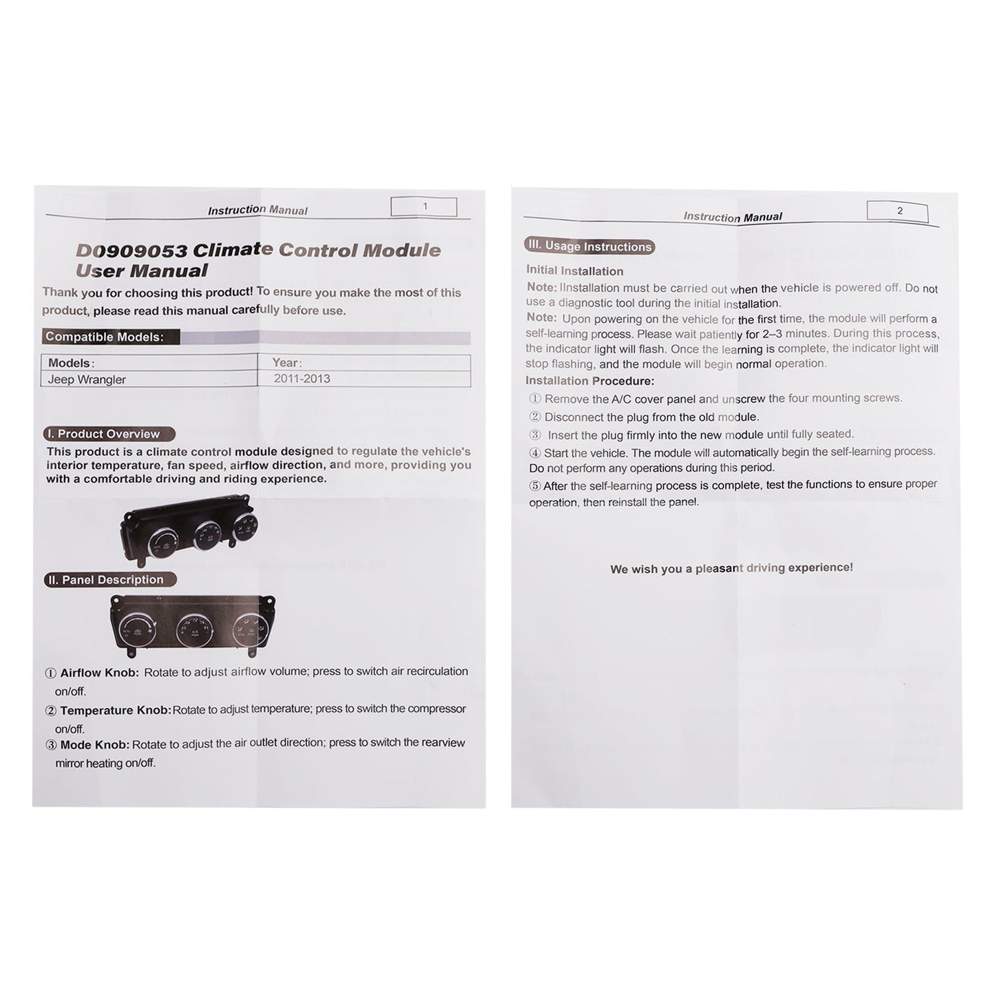Modulo pannello di controllo del clima del riscaldatore AC Jeep Wrangler 2011-2013 55111170AD