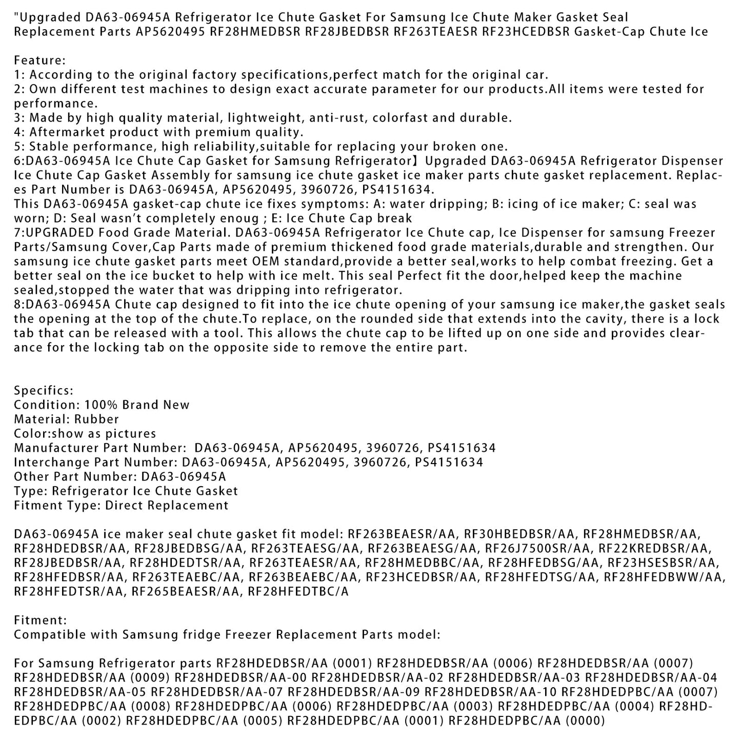 A63-06945A Guarnizione per scivolo del ghiaccio del frigorifero per guarnizione del produttore di scivoli del ghiaccio Samsung