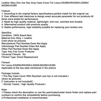 Custodia in pelle e lega di zinco grigia per chiave auto per Lexus ES260h/RX350h/LS500h