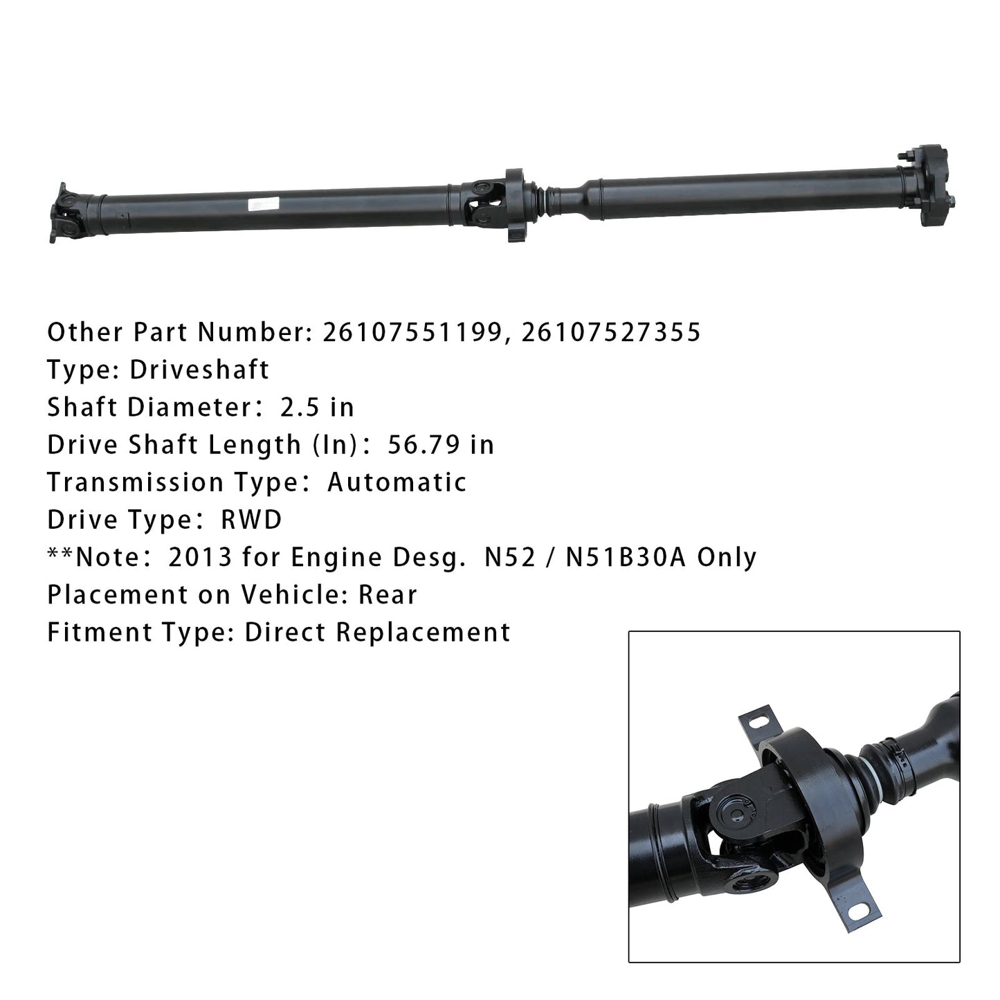 Gruppo albero di trasmissione posteriore BMW 328i E90 L6 e 3.0L posteriore automatico e cambio RWD 2007-2013 26107551199 26107551199