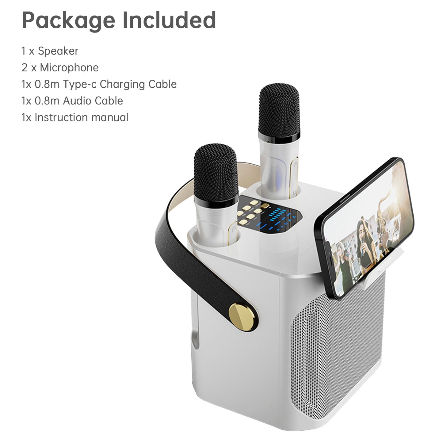 Altoparlante Bluetooth wireless con doppio microfono, altoparlante portatile per karaoke domestico