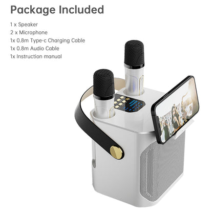 Altoparlante Bluetooth wireless con doppio microfono, altoparlante portatile per karaoke domestico