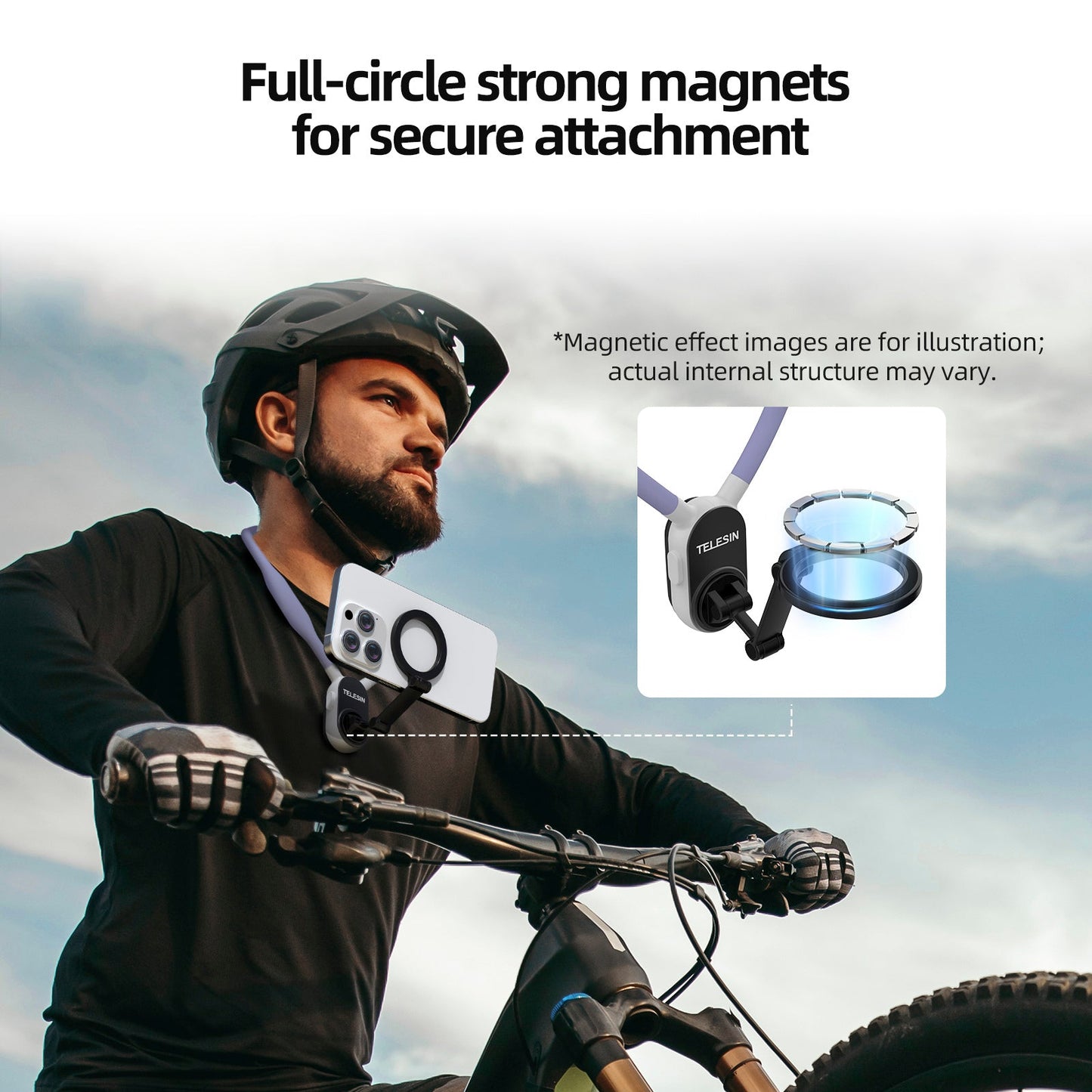 Supporto magnetico per collo con sgancio rapido e assorbimento degli urti per telefono cellulare