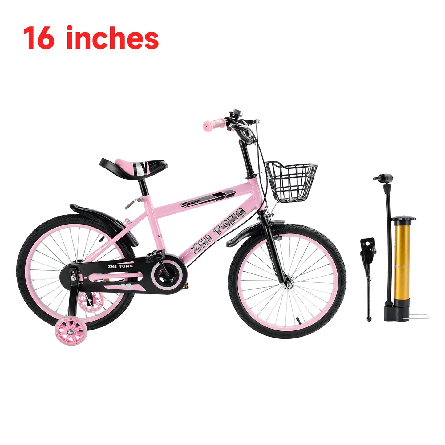 16 pollici di bici da bici per bambini sedile regolabile in bicicletta con ruote ausiliarie