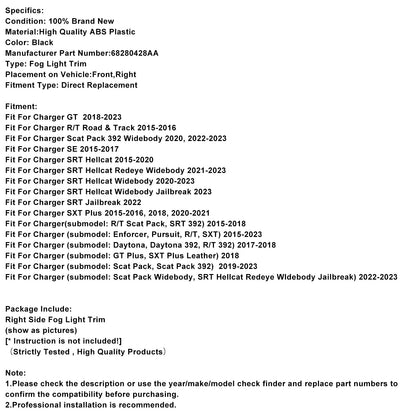 Cornice fendinebbia lato destro per Dodge Charger 2015-2022 68280428AA