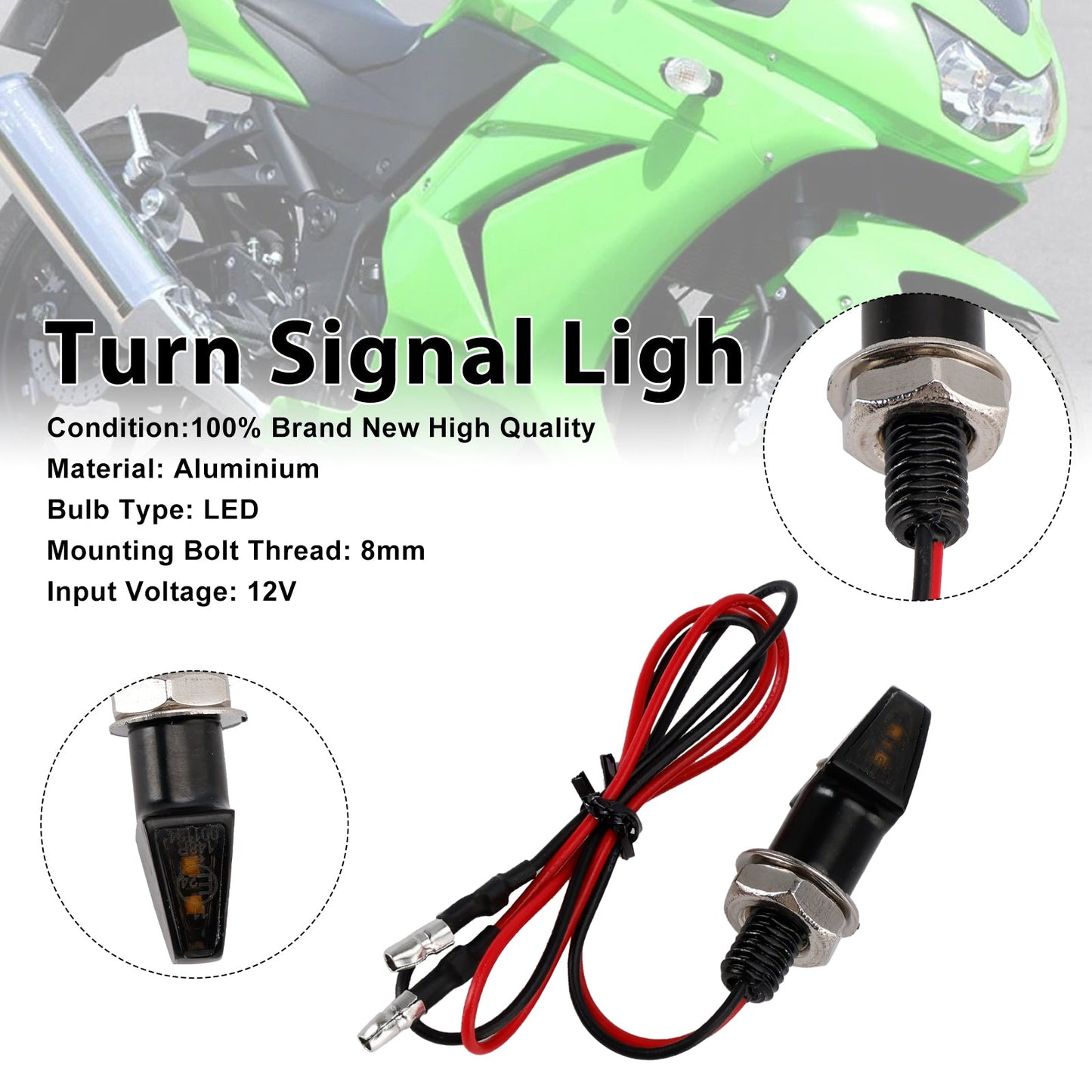 Indicatore di direzione a LED da 12 V, 8 mm, universale per moto Yamaha