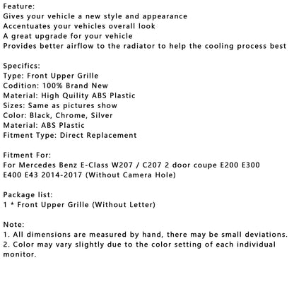 Griglia paraurti anteriore Mercedes Benz CLASSE E W207 Coupe 2014-2017