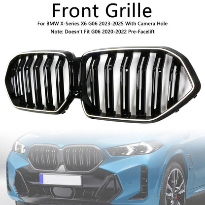 2023-2025 BMW X6 G06 M60i con foro per telecamera, griglia paraurti anteriore a doppia stecca