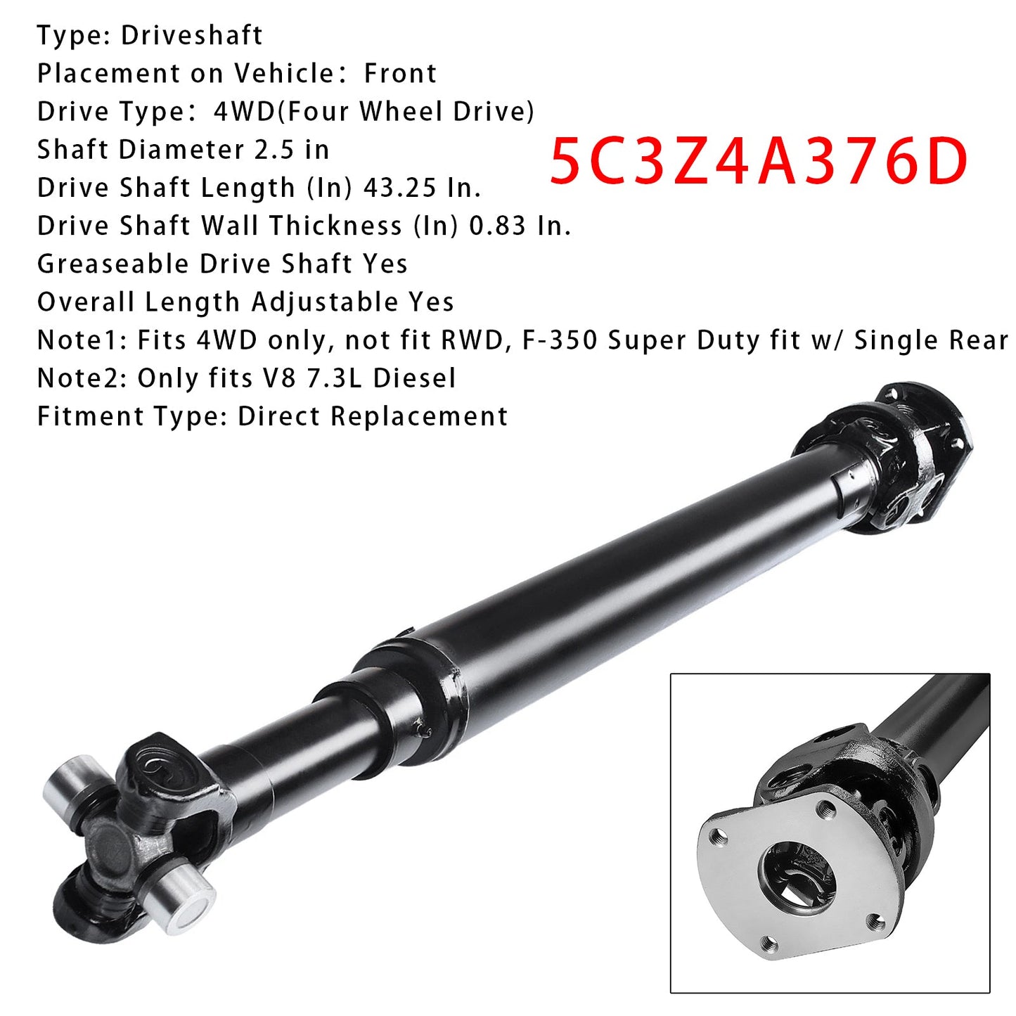 Ford Excursion V8 7.3L Diesel anteriore del 2000 dal 10/99 Gruppo albero di trasmissione anteriore 5C3Z4A376D F81Z4A376MA