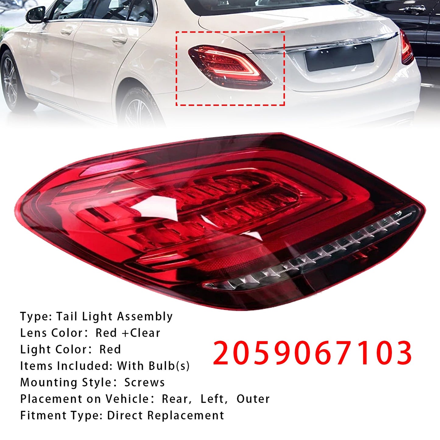 Mercedes Benz W205 Facelift C63 AMG S Base 2019-2021 Fanale posteriore sinistro a LED, luce freno 2059067103 2059067203