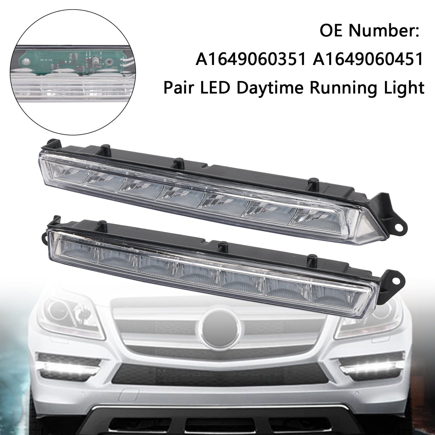 Coppia di luci diurne a LED per Mercedes-Benz X164 GL320 GL350 GL450 ML63 AMG X166 2007-2013 A1649060351