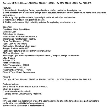Luce auto LED-HL Ultinon LED HB3/4 9005/6 11005UL 12V 15W +160% per PHILIPS
