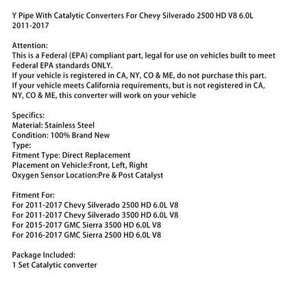 Chevrolet Silverado 3500 HD 6.0L V8 Y Pipe con catalizzatori 2011-2017