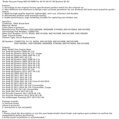 Pompa del vuoto del freno Audi S5 3.0L convertibile, coupé V6 2013-2016 06E145100M
