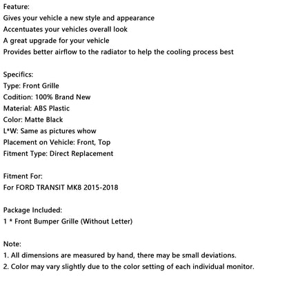 2015-2018 Per Ford Transit MK8 Raptor Griglia paraurti anteriore nera opaca