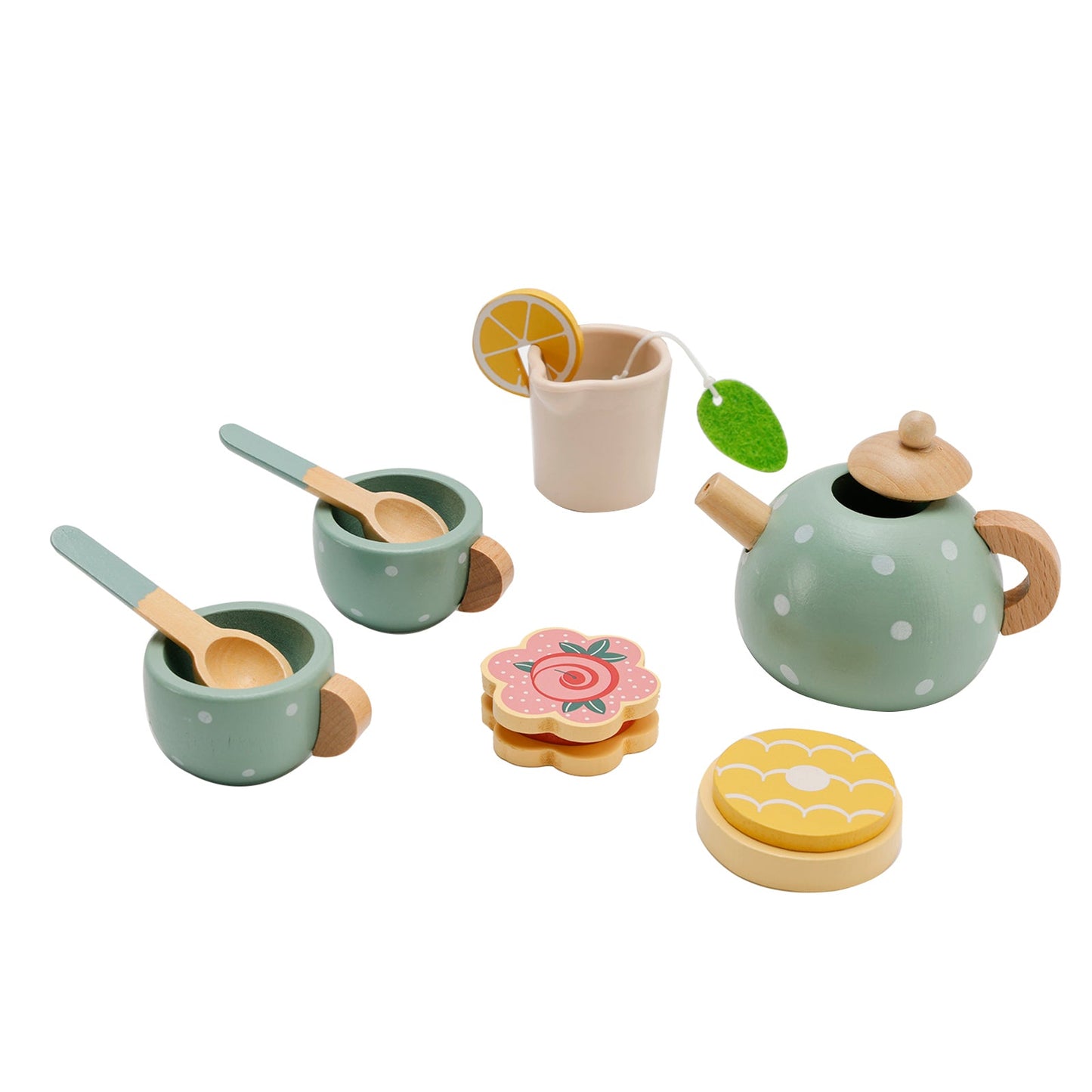 15 pezzi set da tè in legno da cucina occidentale, piatti da cucina giocattolo/set da tè per bambini