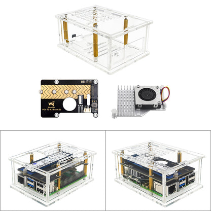 Custodia con adattatore PCI-E per Raspberry Pi5, scheda adattatore PCIe a M.2, radiatore in acrilico
