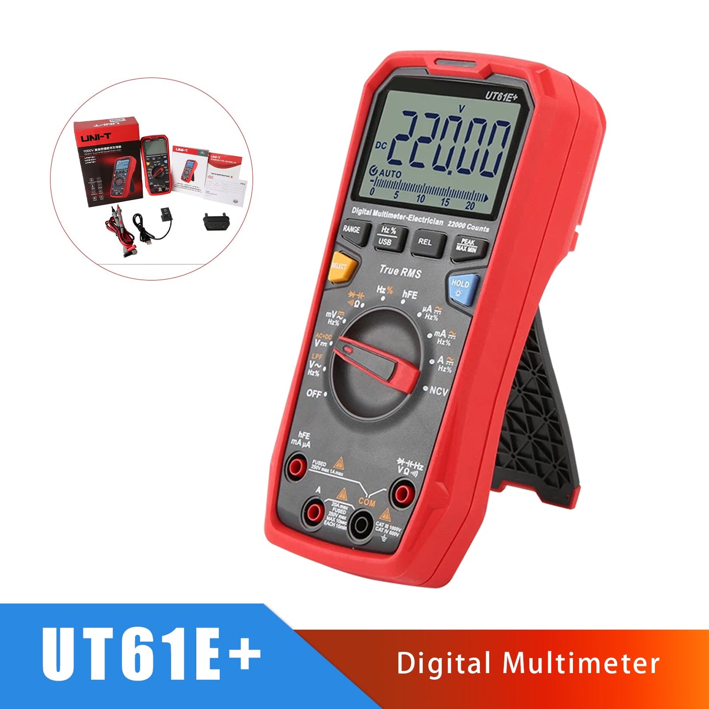 Multimetri digitali UT61E+ AC/DC, moderni multimetri digitali a selezione automatica della portata.