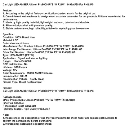Luce auto LED-AMBRA Ultinon Pro6000 PY21W P21W 11498AU60 per PHILIPS