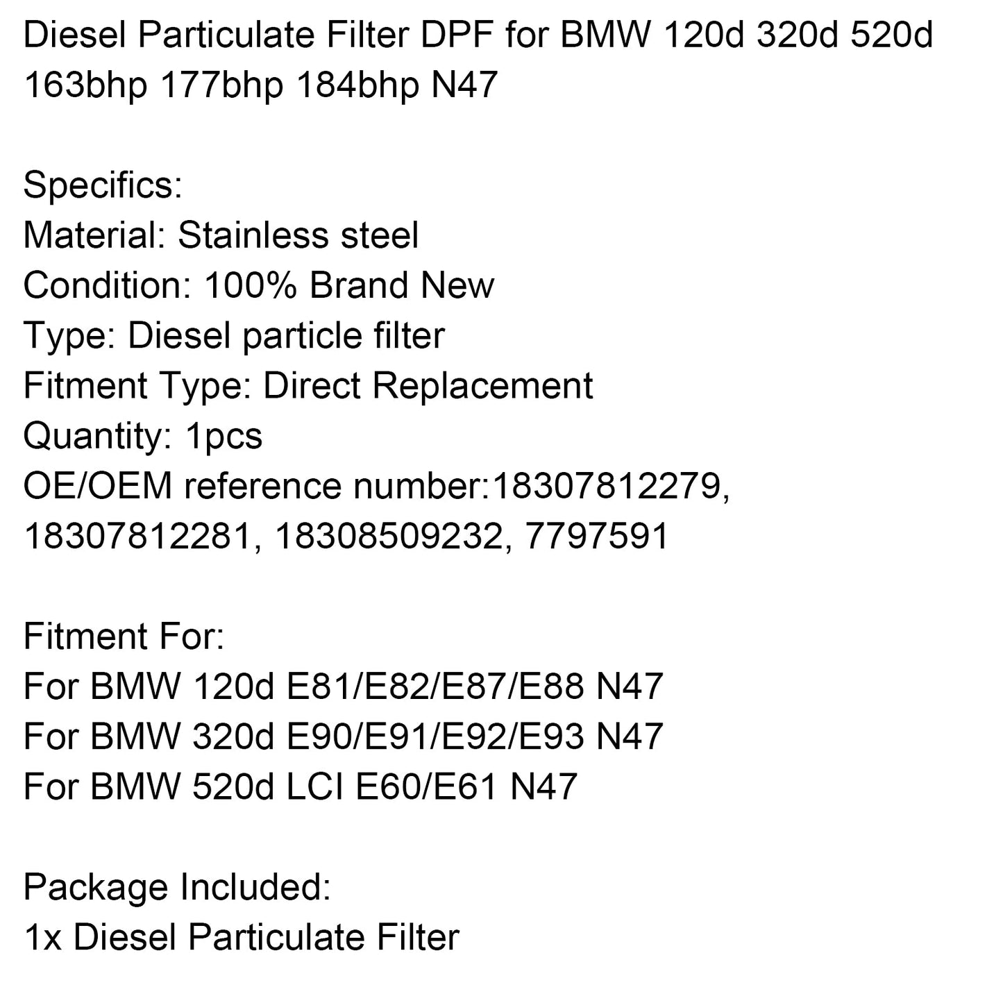 Filtro antiparticolato diesel DPF BMW 520d LCI E60/E61 N47 18307812279 18307812281