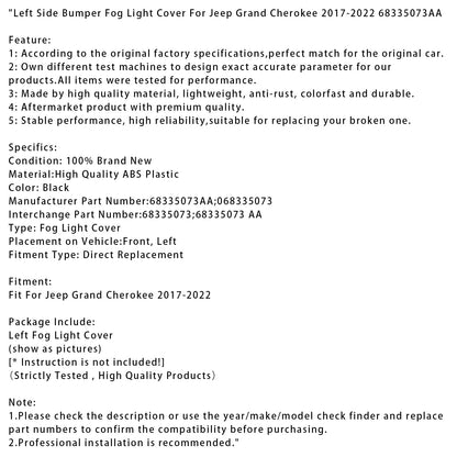 Copertura fendinebbia paraurti lato sinistro Jeep Grand Cherokee 2017-2022 68335073AA