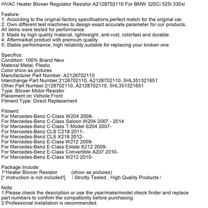 Resistenza regolatore ventola riscaldamento HVAC A2128702110 per Mercedes-Benz W204 W207