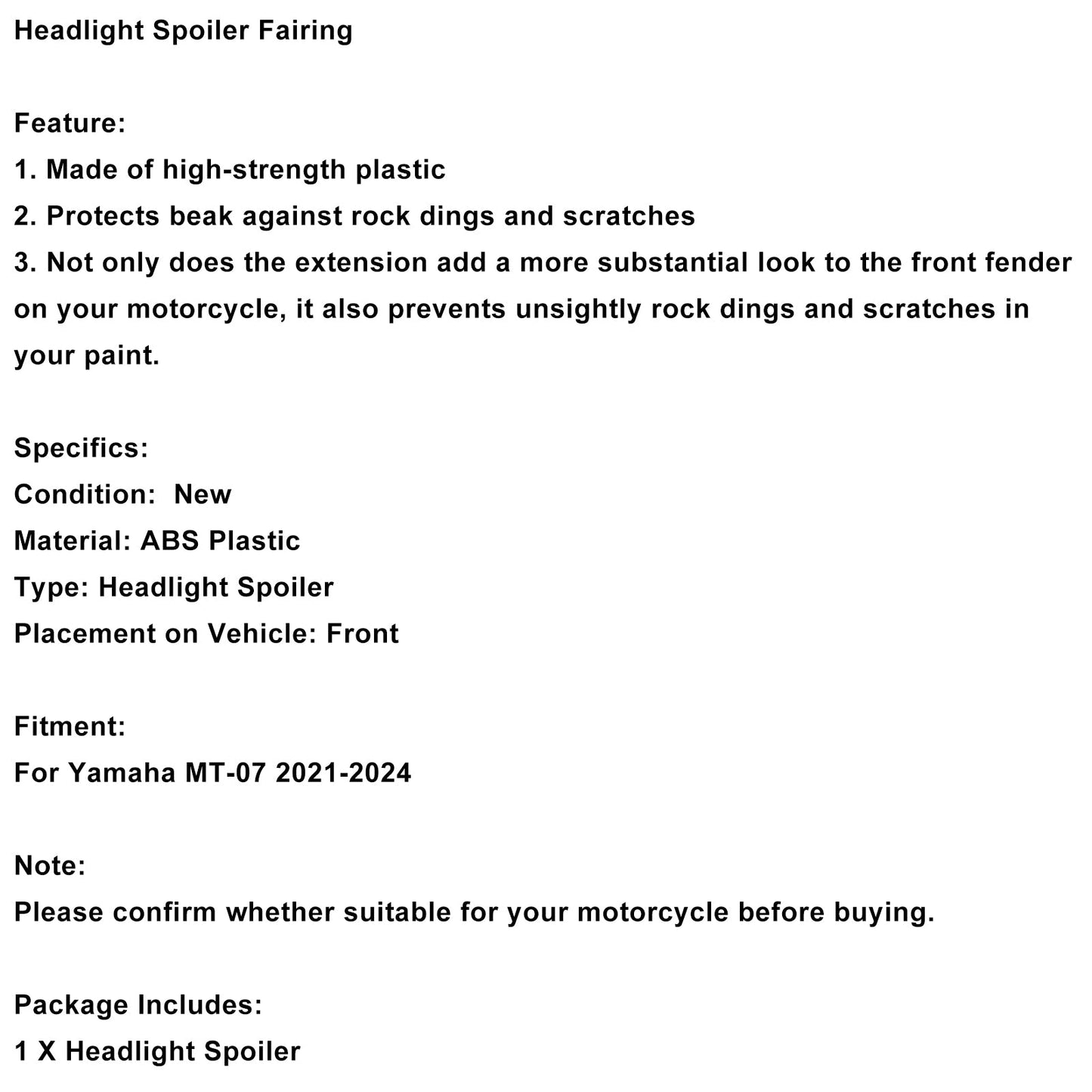 Estensione del becco del parafango anteriore Yamaha MT-07 2021-2024, spoiler della carenatura