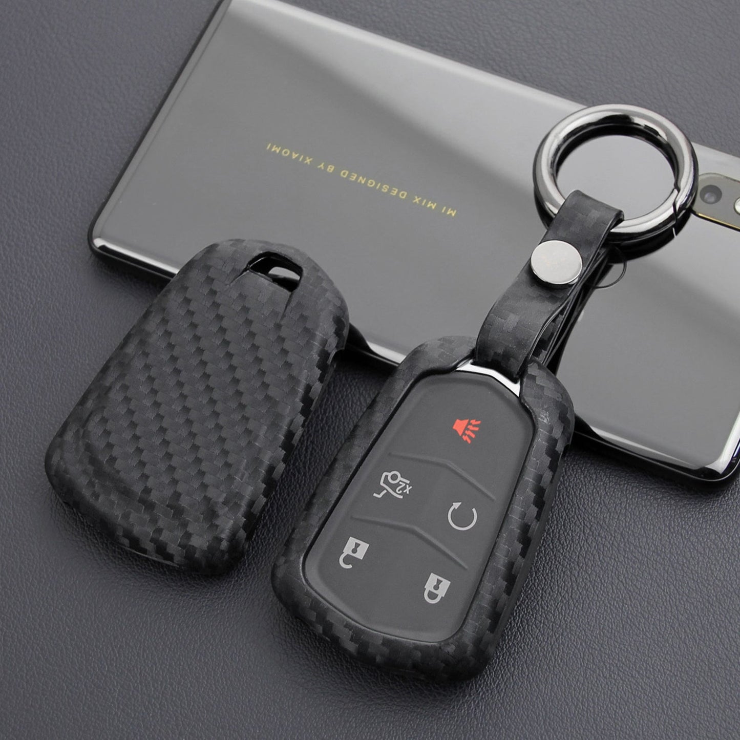 Custodia in pelle e silicone per chiave auto con fibbia per Cadillac