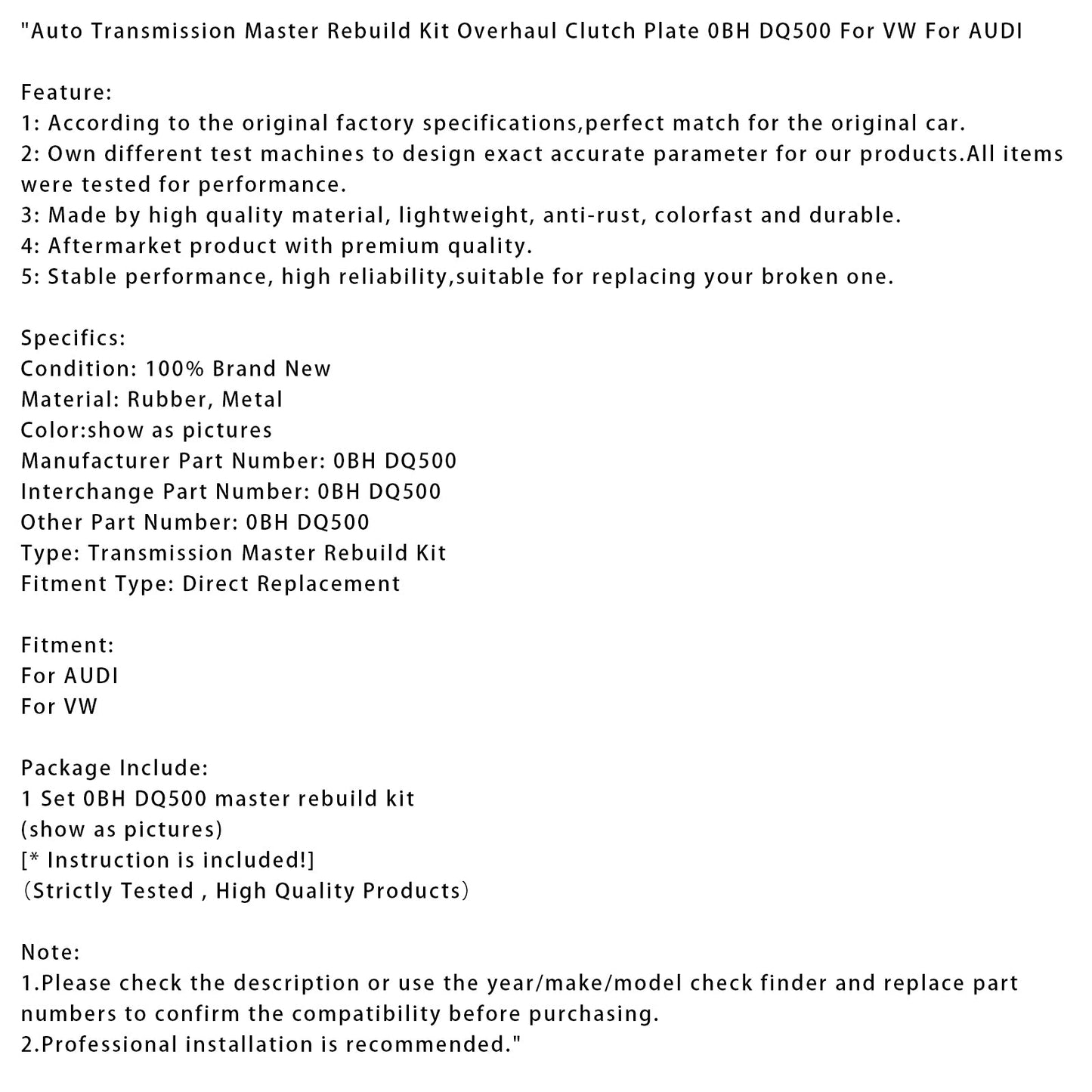 Kit di revisione principale del cambio automatico AUDI VW, disco frizione 0BH DQ500