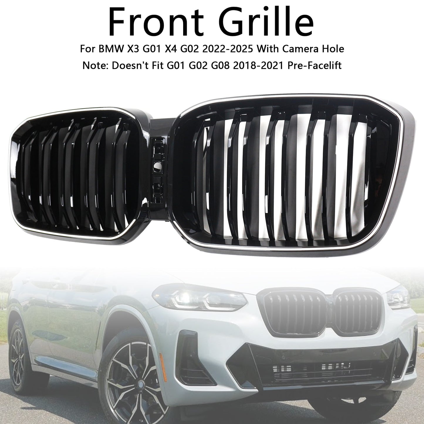 Griglia a doppio rene per paraurti nero lucido BMW X3 G01 X4 G02 2022-2025