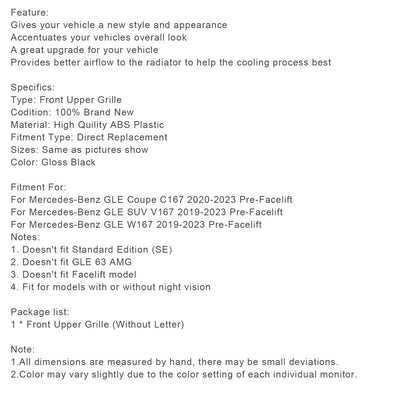 Griglia anteriore nera lucida GLE Coupé C167 Mercedes-Benz 2020-2023