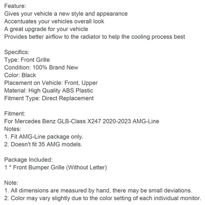 Griglia paraurti anteriore nero lucido Mercedes Benz GLB X247 AMG-Line 2020-2023