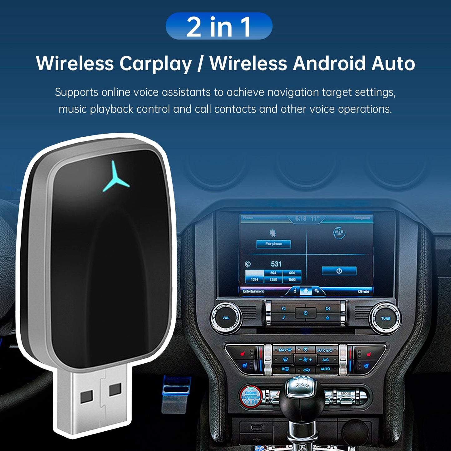 Adattatore wireless Apple Carplay Android Auto per auto con chiavetta USB 2 in 1