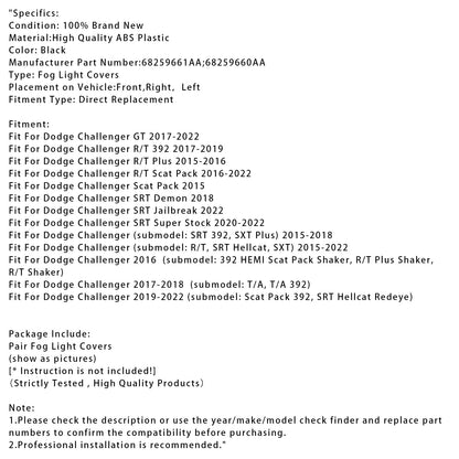 Coppia di coperture per fendinebbia per Dodge Challenger 2015-2022 68259661AA