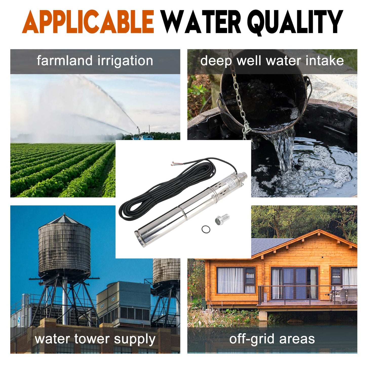 Pompa ad acqua sommergibile solare del foro del pozzo profondo di 3" 12V 150W MPPT incorporato