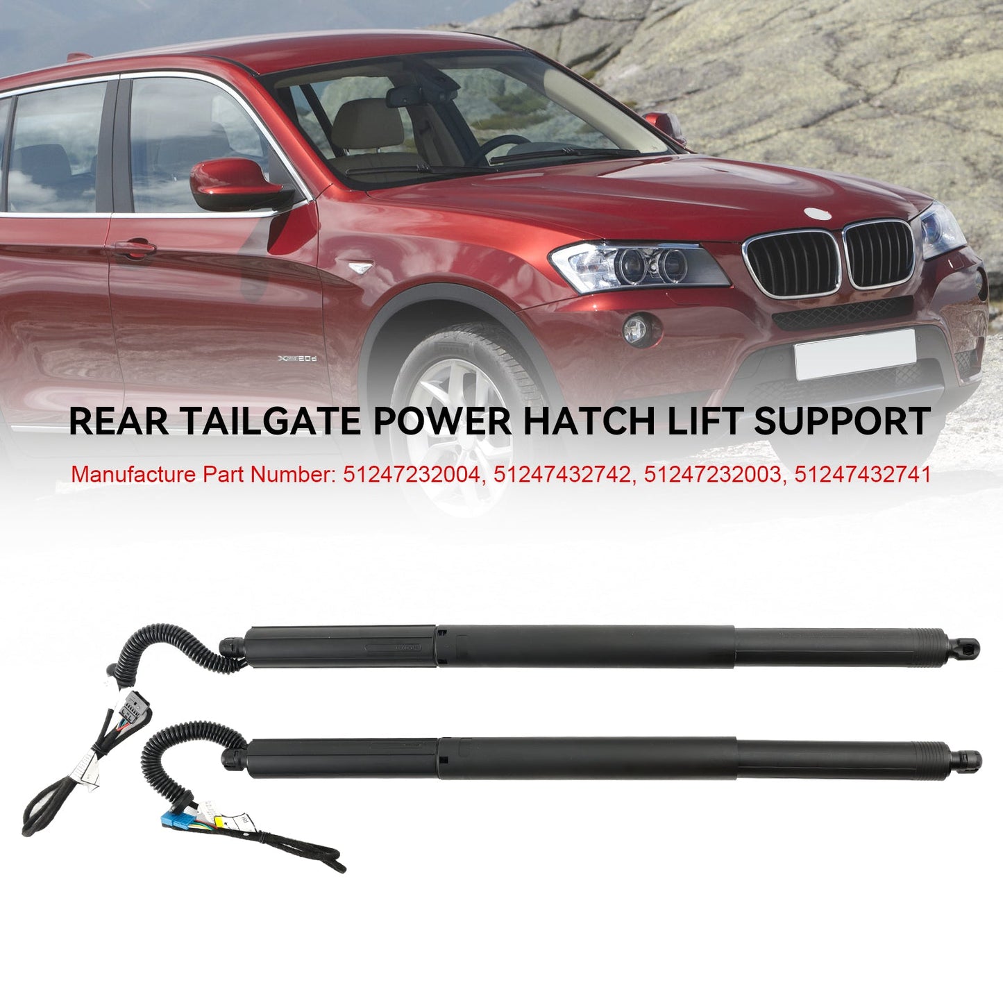 2011-2017 BMW X3 F25 sDrive 18d, sDrive 20i, xDrive 20d, xDrive 20i, xDrive 28d 2 pezzi Ammortizzatori elettrici portellone posteriore sinistro e destro a gas 51247232003