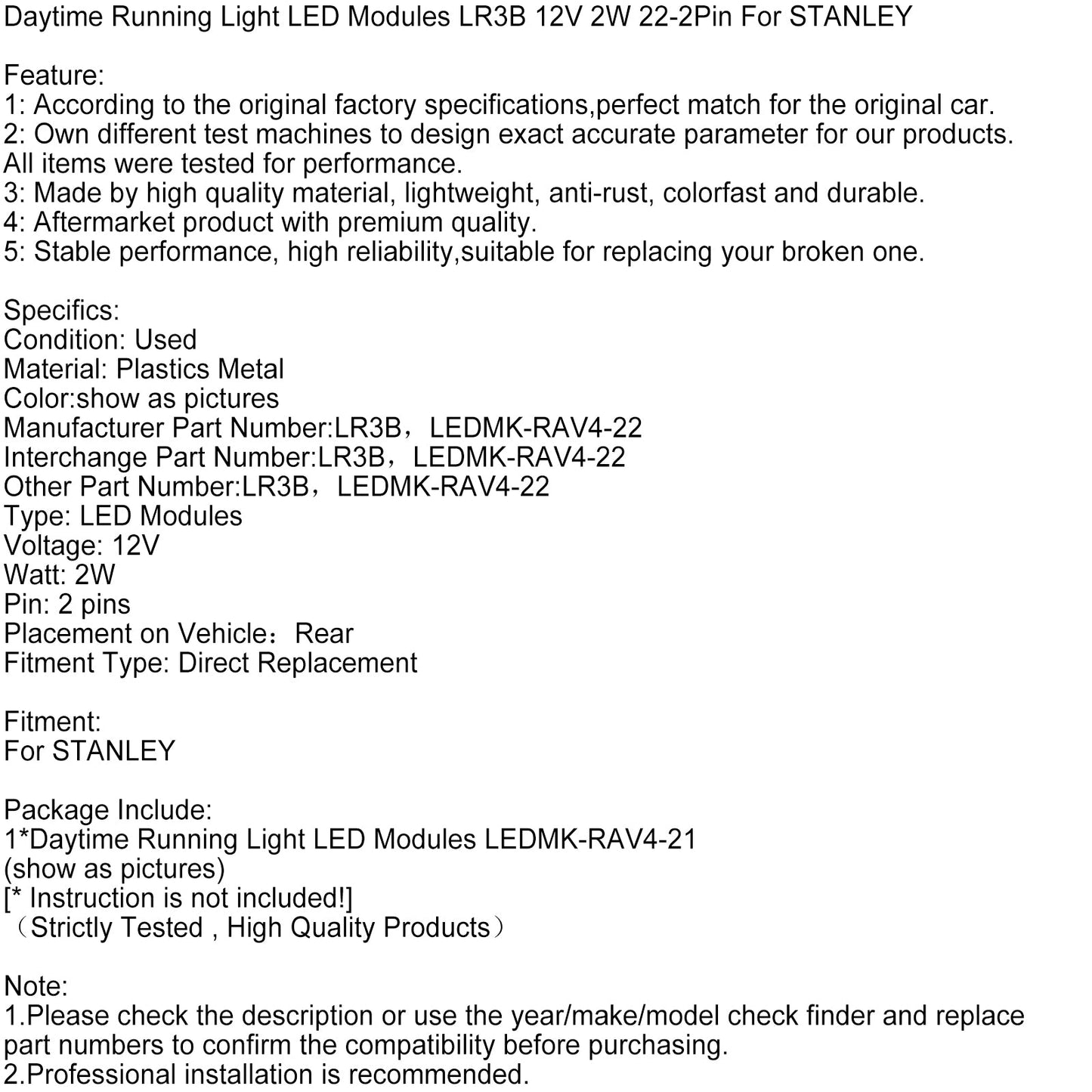 Moduli LED per luci diurne LR3B 12V 2W 22-2Pin per STANLEY