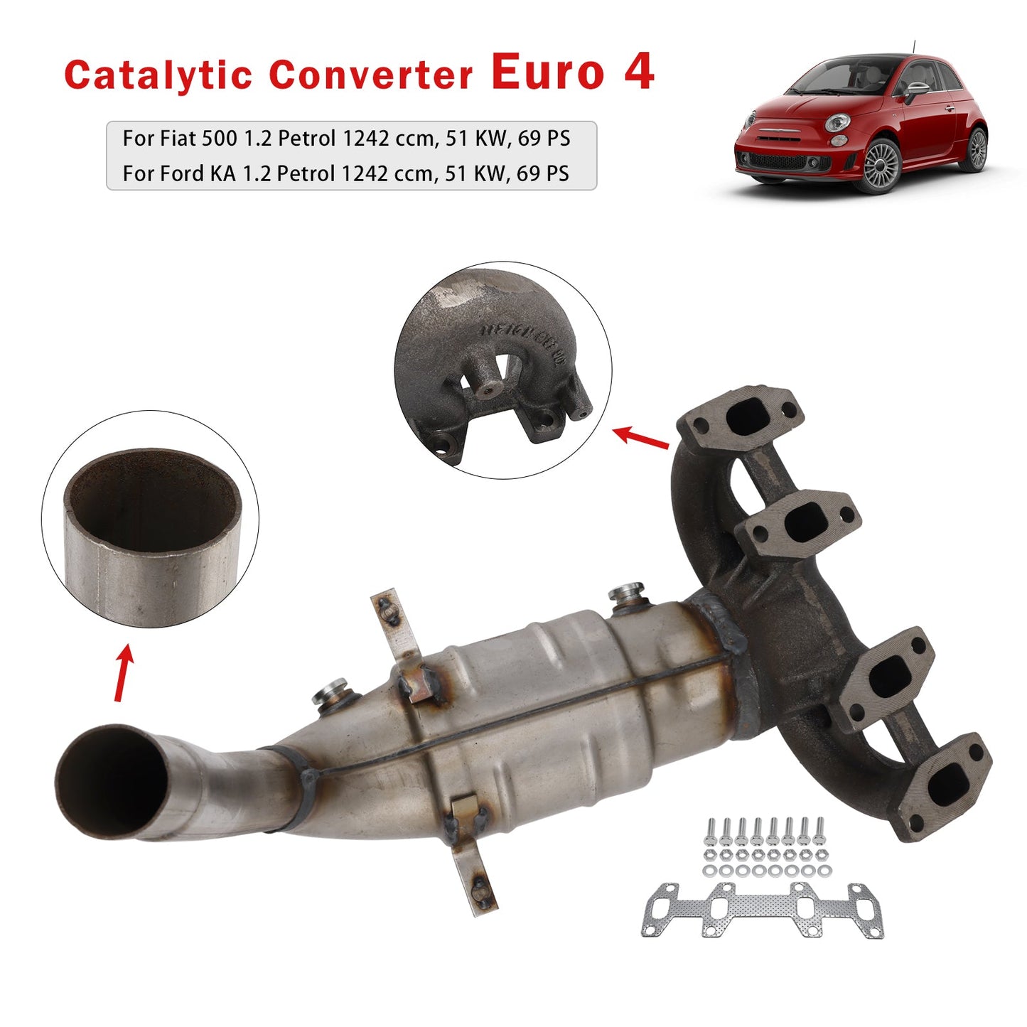 Marmitta di scarico con convertitore catalitico 51786938 adatta per Fiat 500 1.2 Ford Ka