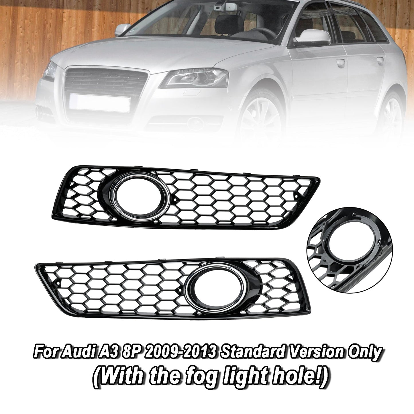 Griglia di copertura della luce fendinebbia anteriore del paraurti a nido d"ape Audi A3 8P 2009-2013