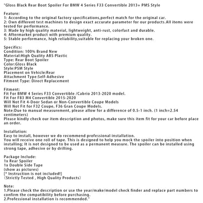 Spoiler posteriore nero lucido per M4 F83 Cabrio 2015-2020
