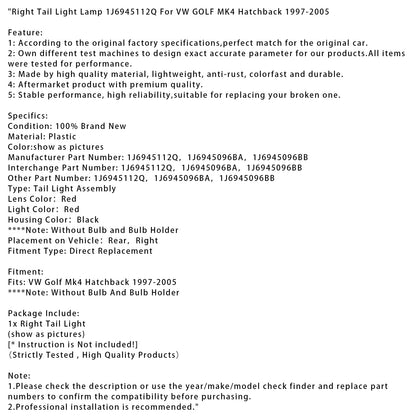 Lampada fanale posteriore destro VW GOLF MK4 Hatchback 1997-2005 1J6945112Q