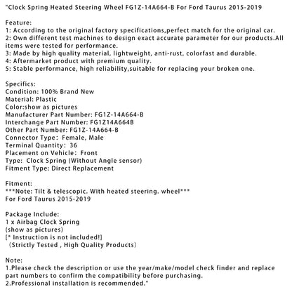 Volante riscaldato Ford Taurus Clock Spring 2015-2019 FG1Z-14A664-B