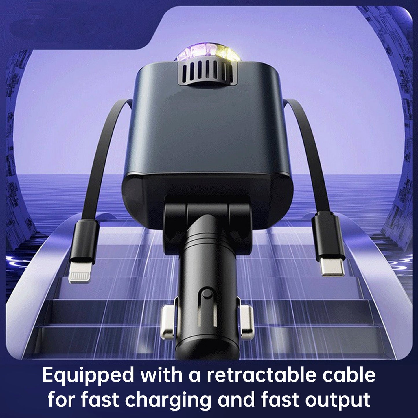 Caricabatterie per auto super veloce da 120 W con cavo retrattile Caricabatterie intelligente per deodoranti per ambienti
